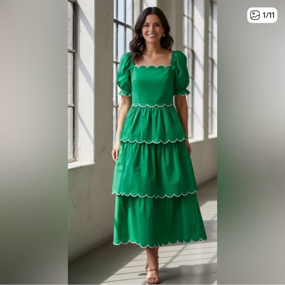 English Factory Dresses & Skirts - Anthropologies English Factory Green Scalloped Midi Dress
